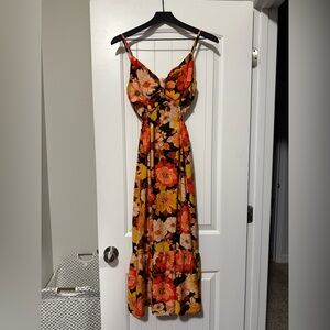 Dress Forum Orange and Yellow Floral Midi Dress